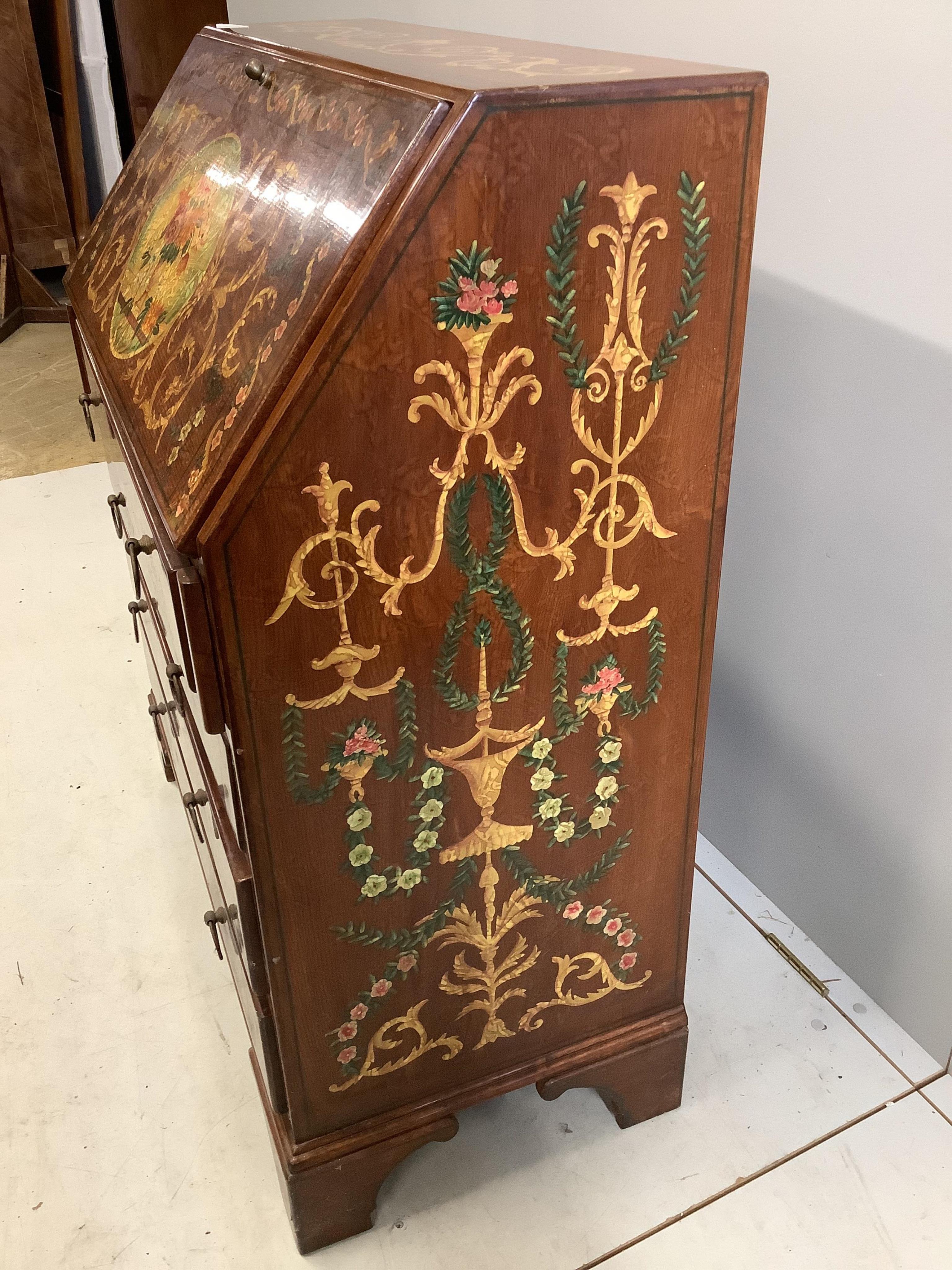 An Edwardian style painted oak bureau, width 90cm, height 107cm. Condition - fair to good